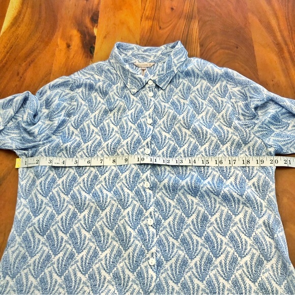 ESQUALO Pattern Silky Pastel Blue Boho Lightweight Button Down Blouse Shirt. - Picture 11 of 15